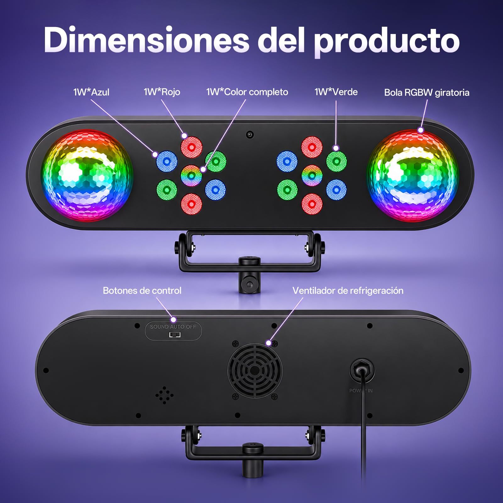 Luz De Discoteca 4 En 1 Con Soporte, Bolas De Discoteca, Luces Par y Mando a Distancia,Sistema De Iluminación De Escenario Con Sonido Activado, y Bolsa De Transporte,Para Bar, Mudanza, Boda, Halloween
