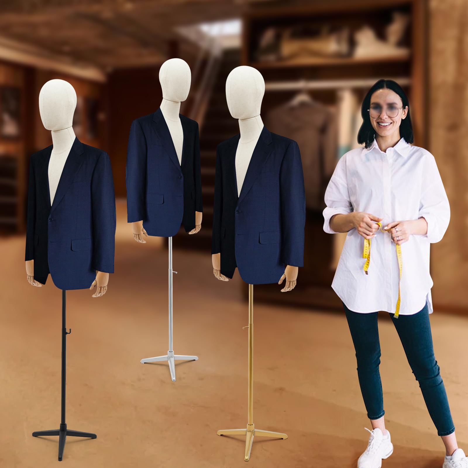 Forma di abbigliamento da uomo, supporto in metallo, forma regolabile, con supporto, stabile, affidabile, altezza regolabile, struttura stabile, adatta per (nero)