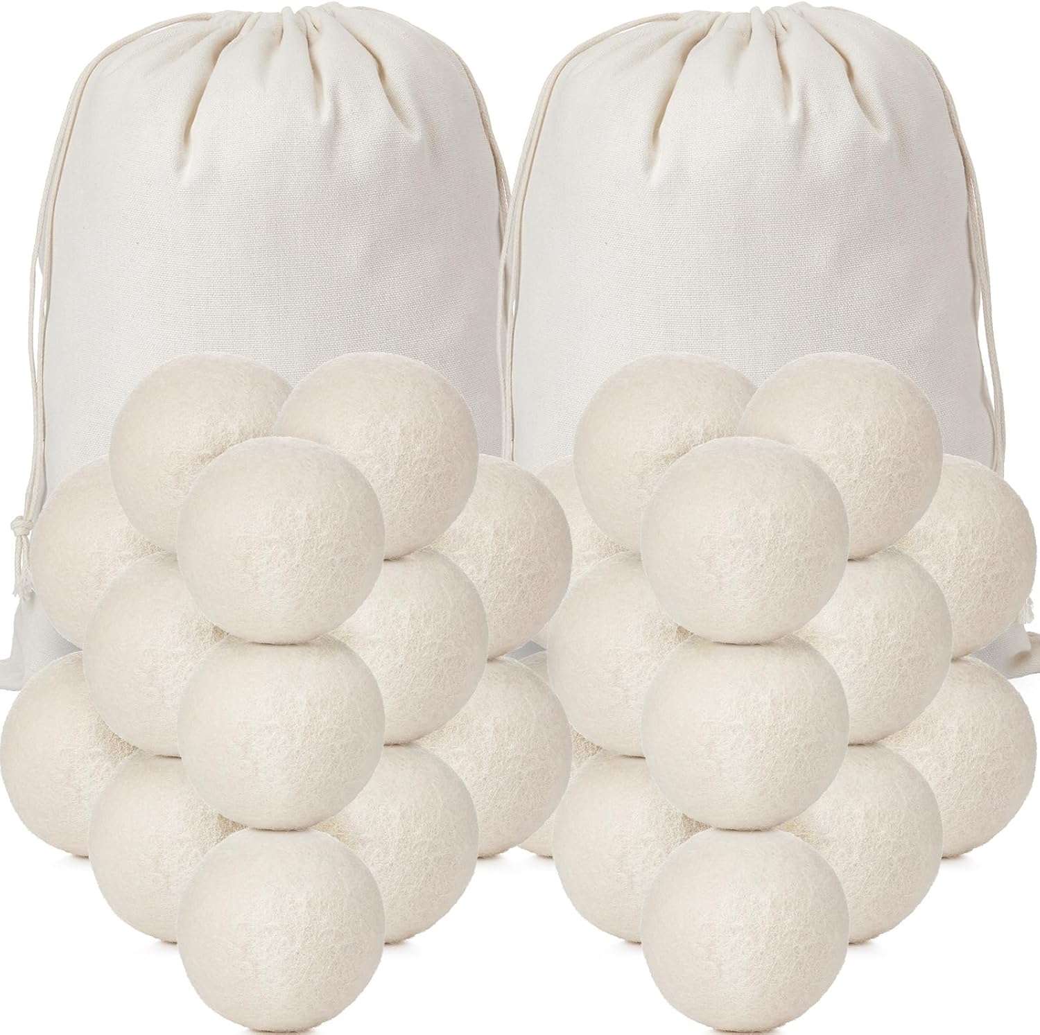 46 Pcs Wool Dryer Balls Set Reusable Wool Balls with Muslin Bags Fabric Softener Ball Wool Laundry Balls Anti Wrinkle Anti Static Saving Energy and Time