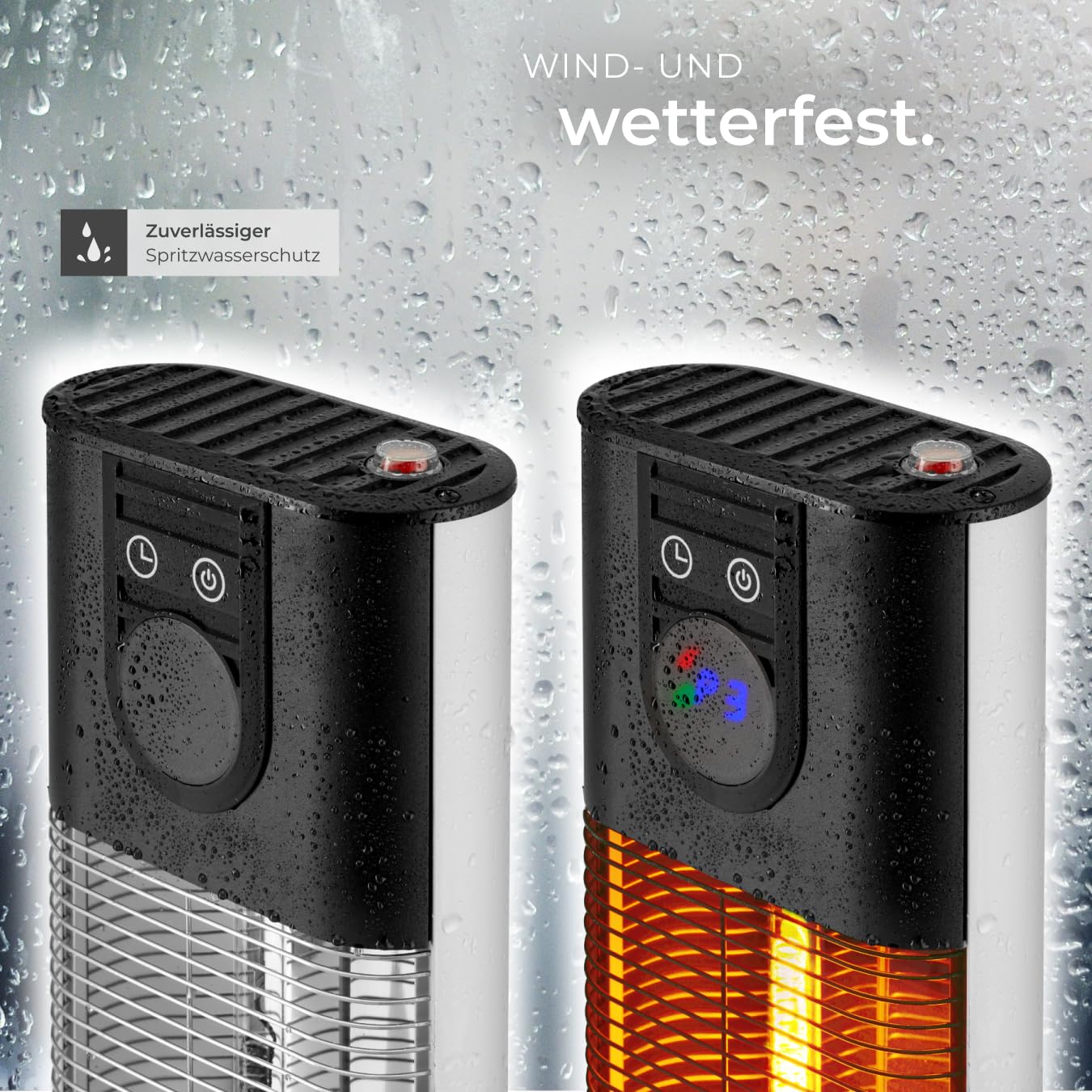 tectake® infrarot Heizstrahler mit Kippschutz und Timer für Innen und Outdoor, Heizlüfter elektrisch für Bad, Infrarotheizung Terrasse, elektro Wärmestrahler Camping, Infrarotstrahler, 1500W