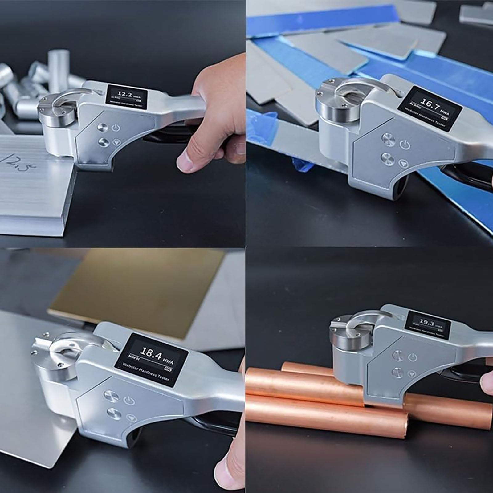 Probador de dureza portátil, medición digital de dureza de metal para aluminio, latón, cobre y acero, multiestándar