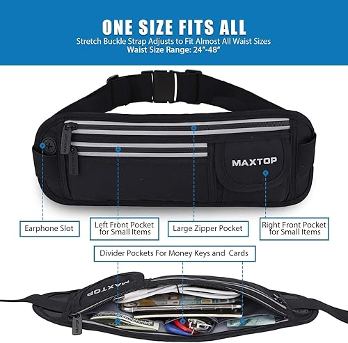 Miniatura 2 de MAXTOP Riñonera reflectante sin rebote para correr, resistente al agua, para entrenamiento, correr, senderismo, viajes, soporte para teléfono