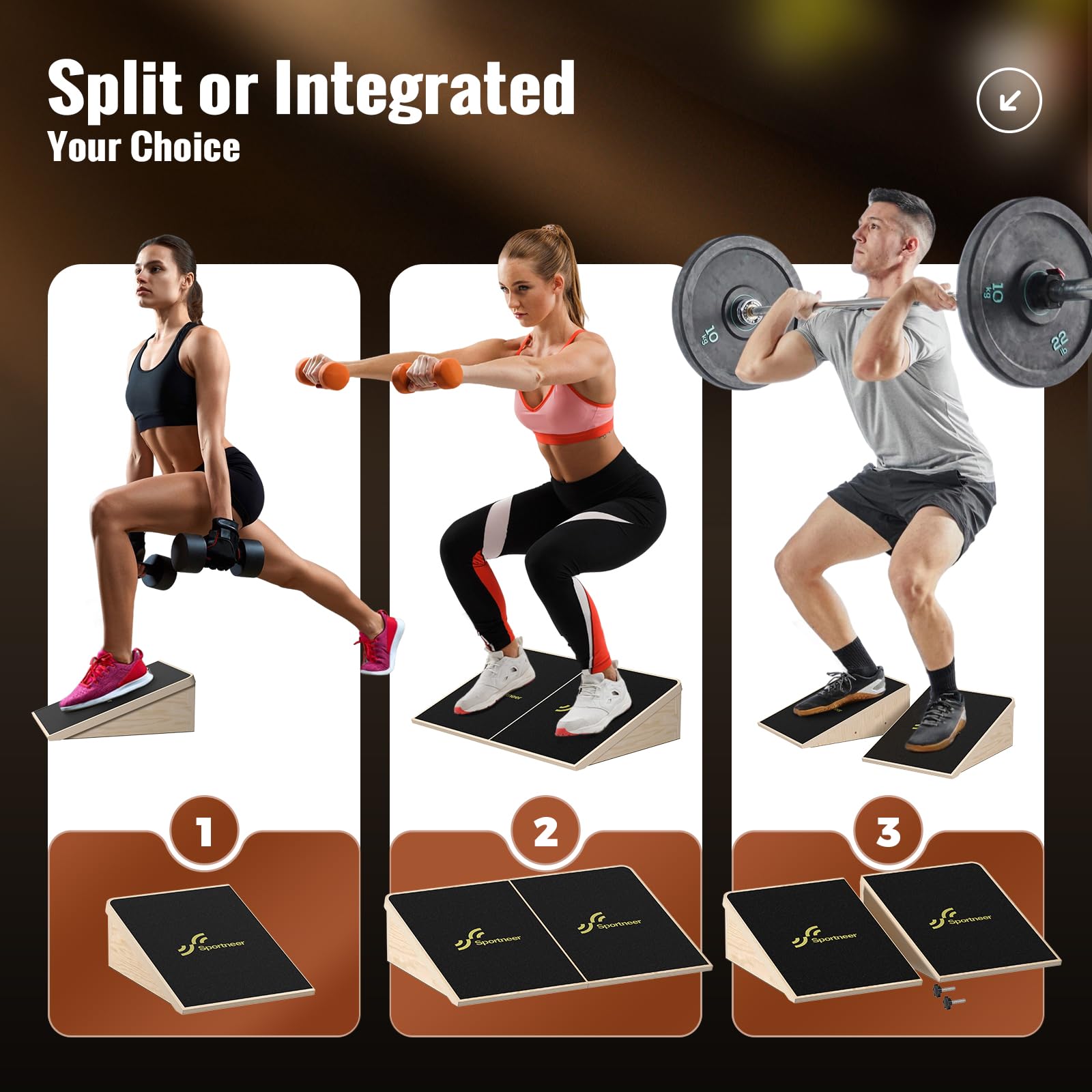 Sportneer Wadendehner Schrägbrett 540 KG – 15° / 20° Slant Board für Knieretter, Squat Wedge, Krafttraining & Balance Board Training – Rutschfestes Holz Stretch Board für Zuhause