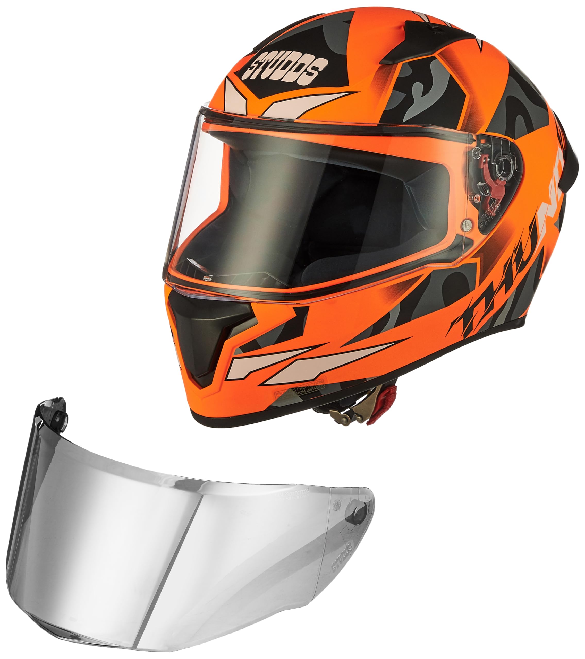 Studds Thunder Full Face Helmet D7 with Clear Visor (Matt Neon Orange N9, M)-picture-26