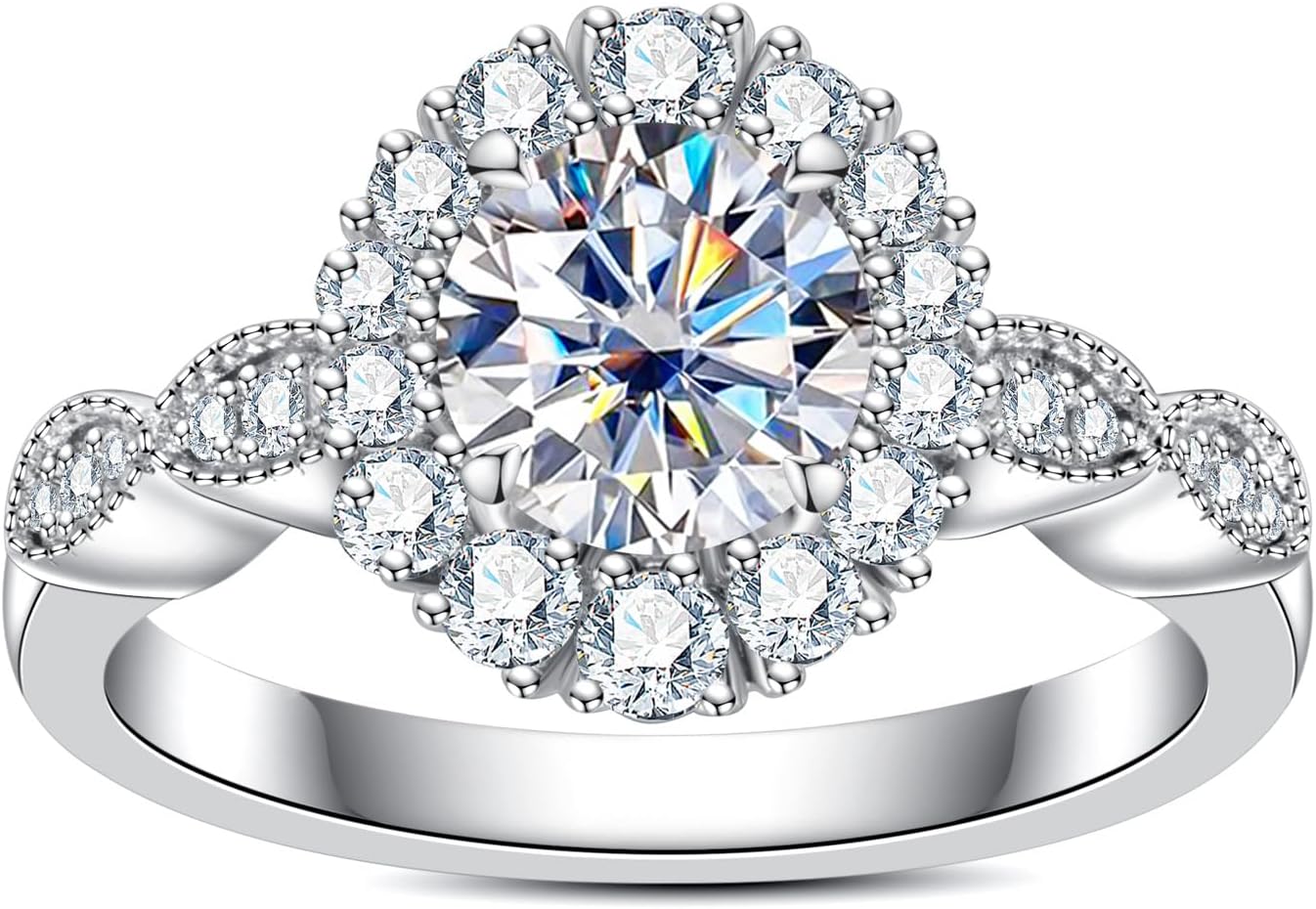 Moissanite Engagement Ring 1.2-2.8CTTW D Color VVS1 Clarity 925 Sterling Silver Vintage Bezel Halo Promise Wedding Anniversary Rings for Women with Certificate