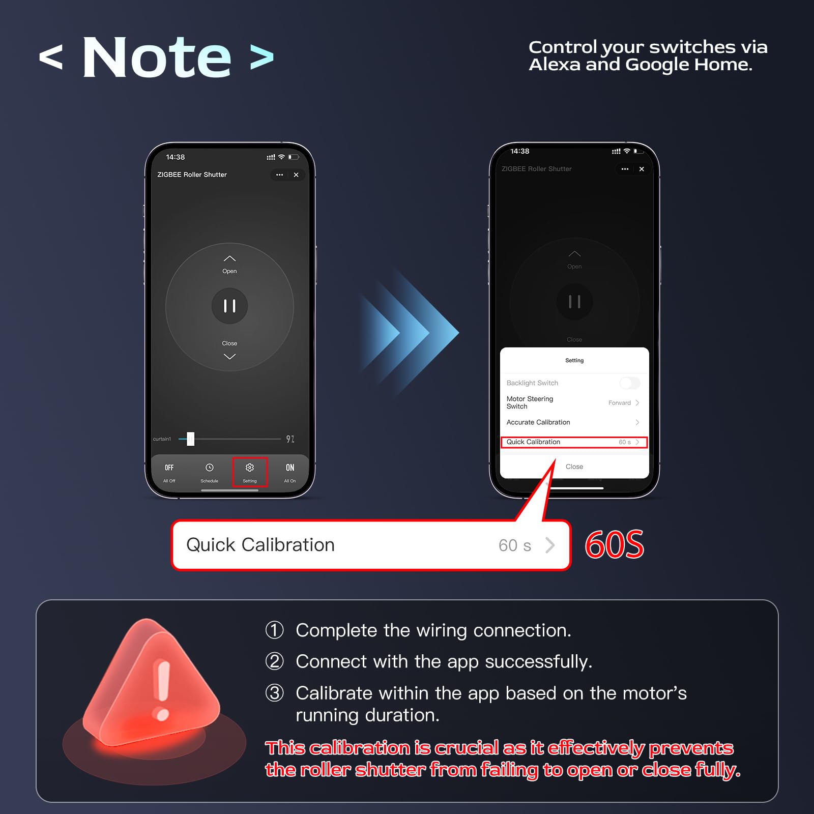 BSEED ZigBee Interruptor Persiana Blanco,ZigBee Interruptor Inteligente Compatible con Tuya,Alexa y Google Home,Control de APP y Función de Temporizador,2,4Ghz Alexa Interruptor Persiana
