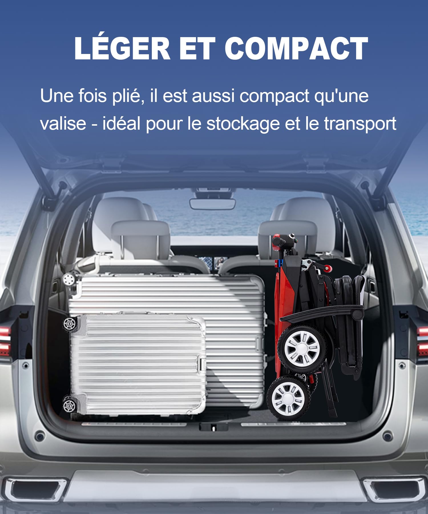 Z01 Scooter Électrique 4 Roues pour Personnes à Mobilité Réduite, Pliable et Léger, Siège avec Dossier, Batterie Li-ion 12Ah Autonomie Longue 20km, Sécurité Renforcée (Z01-Rouge)