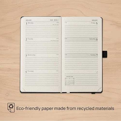 Miniatura 2 de POPRUN Agenda semanal de bolsillo reciclado 2024 3.5 x 6.5 pulgadas, materiales 100% ecológicos, agenda pequeña 2024, calendario diario, semanal,