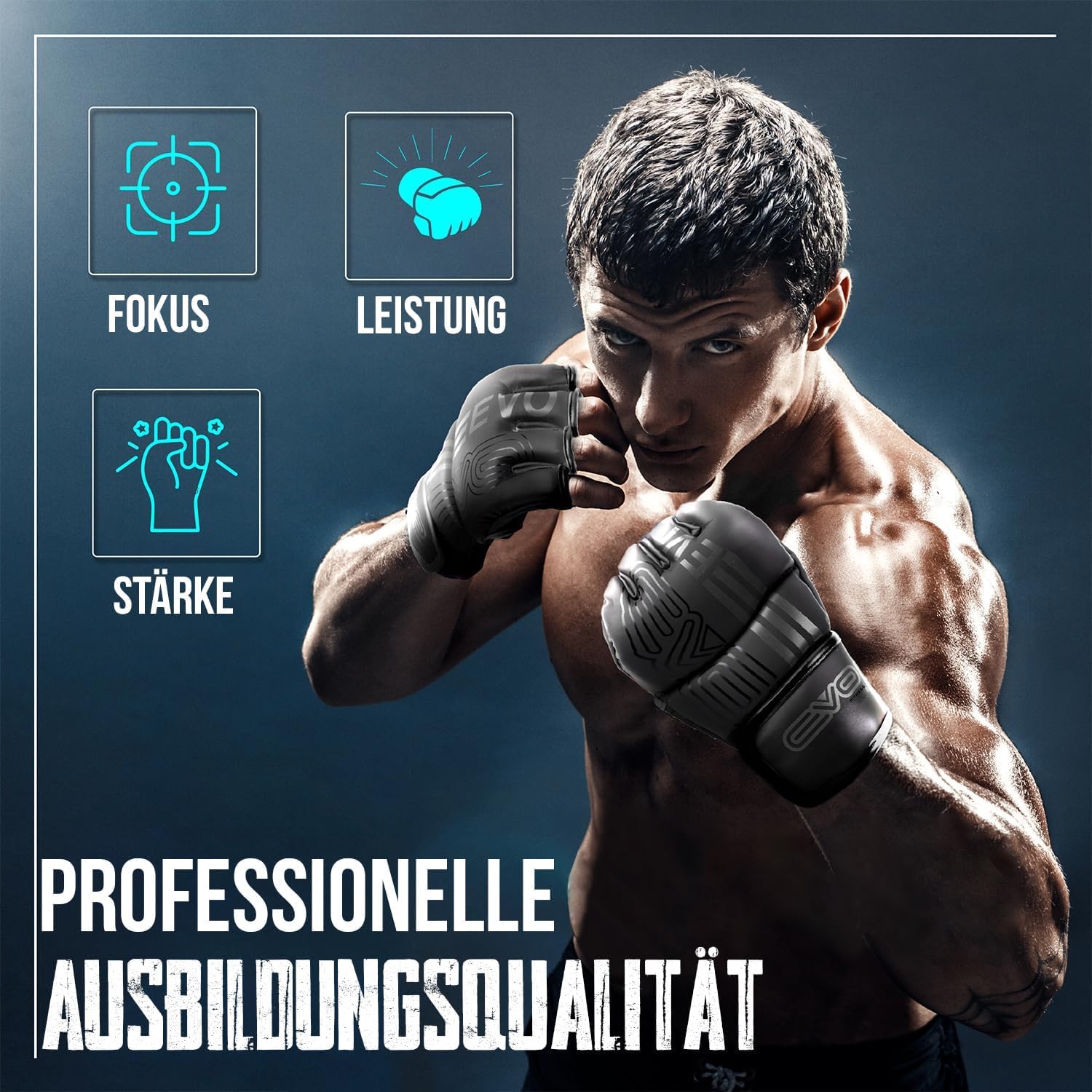 EVO Fitness Guanti MMA per Arti Marziali Grappling Sparring Muay Thai Taekwondo Boxe Karate Kickboxing Uomo Donna