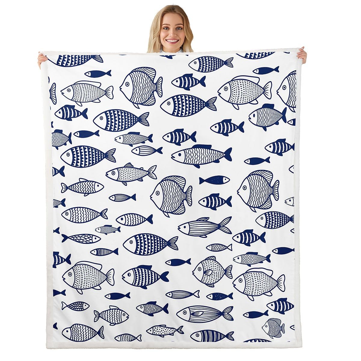 Plaid canapé poisson bleu couverture ete 130x150 pour salon et lit