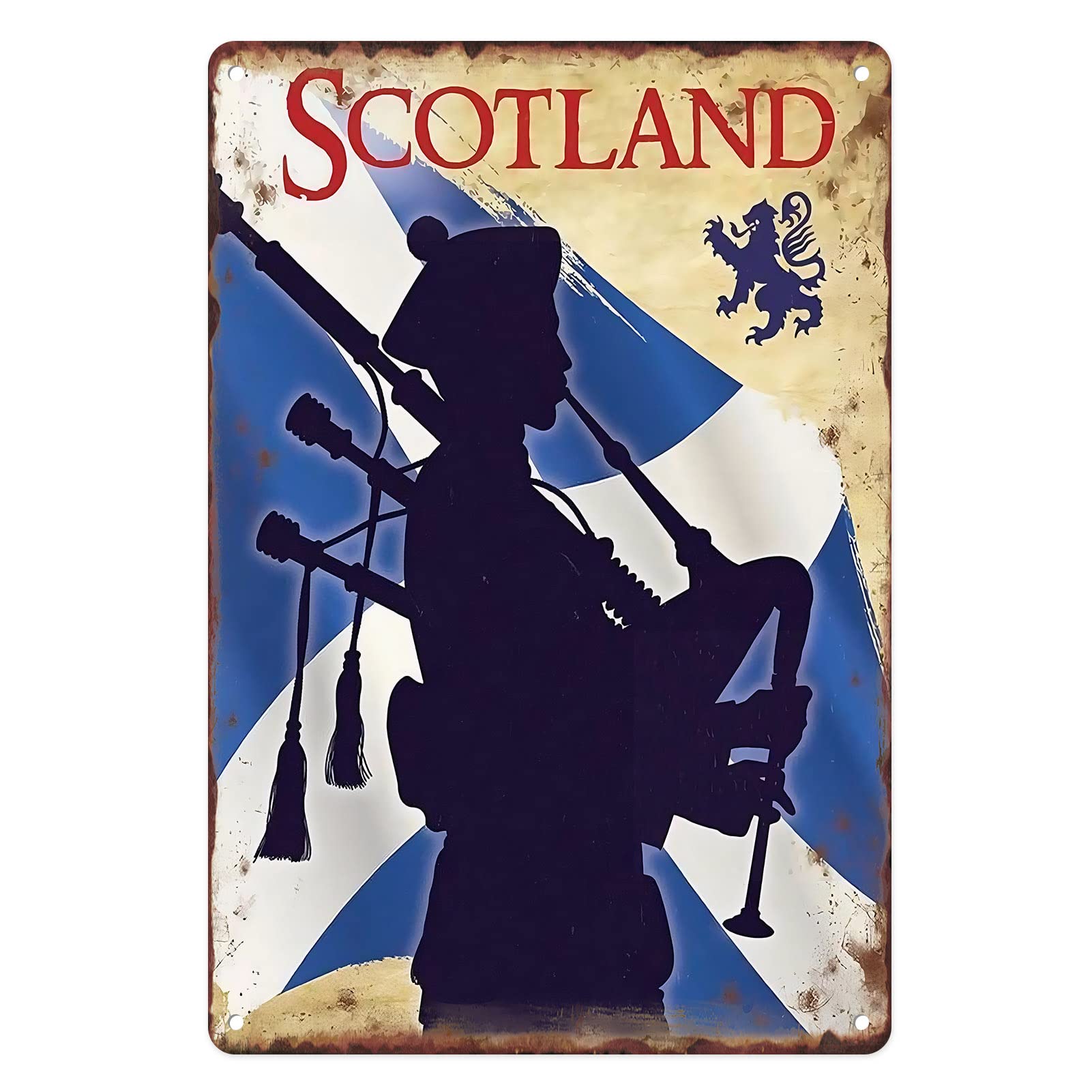 Flavas A013 Metal Tin Sign Vintage Scotland Bagpipes Piper Silhouette Scottish Decoration For Home, Living Room, Park, Bedroom, Office, Hotel, Cafe And Pub Wall Decor 12X8 Inches