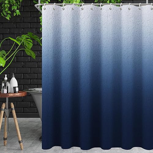 Miniatura 1 de NECSOLE Cortina de ducha azul degradado para baño, juego de cortinas de ducha de aspecto de tierra de diatomeas azules, cortinas de ducha rústicas,