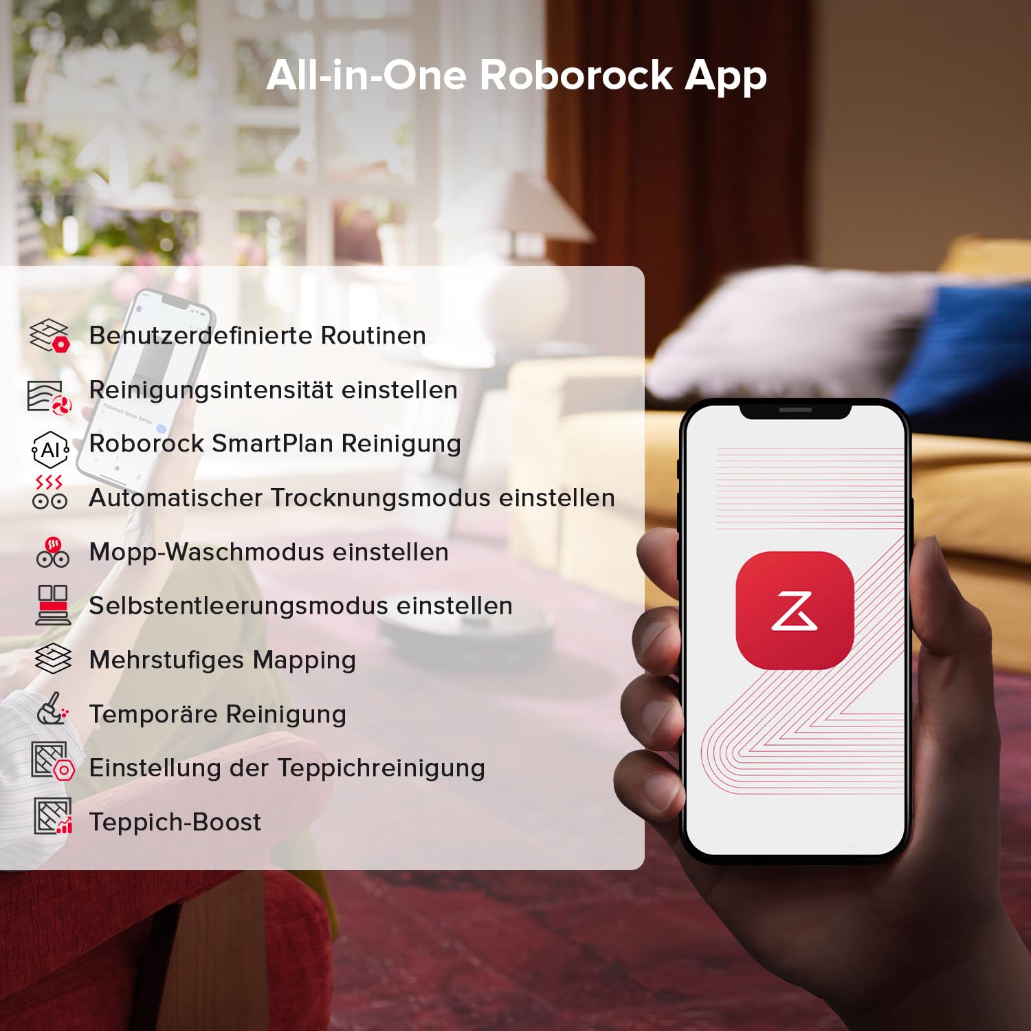 roborock Qrevo S5V Saugroboter mit Wischfunktion&Hebarem Wischmopp, 12.000Pa Saugkraft, Zero-Tangle System, Warmlufttrocknung, Intelligente Hindernisvermeidung, Multifunktions-Dockingstation (Schwarz)