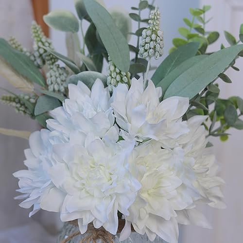 Miniatura 9 de Faux Flowers with Vase,Artificial Silk Flowers in Vase, Fake Plant Eucalyptus and Willow,Flower Arrangement for Home Farmhouse kitchen Dining Table