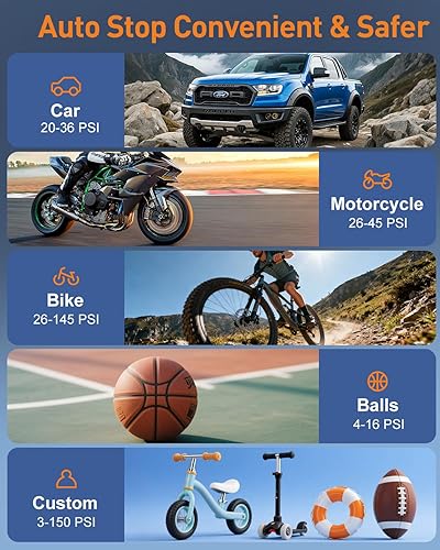 Miniatura 4 de ZonGym Compresor de aire portátil para inflador de neumáticos, bomba de aire de 150 PSI para neumáticos de automóvil, bomba de aire inteligente de