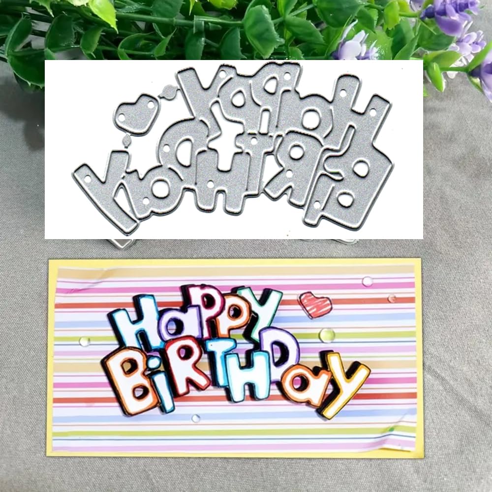 Letter Happy Birthday Metal Die Cuts Cutting Dies, Happy Birthday Frame Cutting Dies Paper Cards Cutting Dies Cut Stencils for DIY Embossing Card Making Book Tags Decorative Paper Dies Scrapbooking