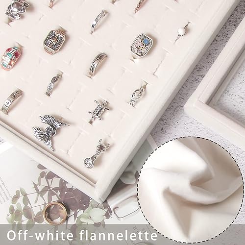 Miniatura 5 de Coward Bandeja organizadora de joyas con tapa, 100 ranuras para anillos, soporte de exhibición apilable para vender (beige