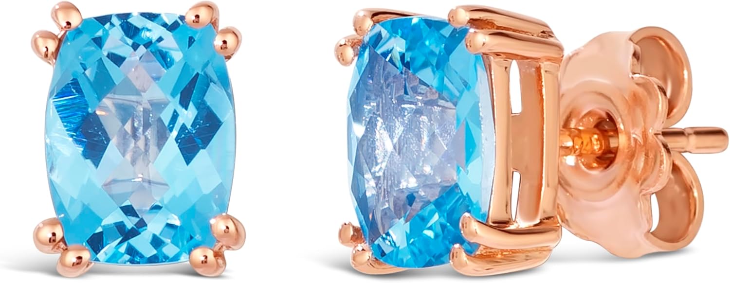 Le Vian 2 3/4 Carat Signity Blue Topaz Earrings for Women | Elegant Cushion Cut Design | Rose Gold Plated 925 Sterling Silver Stud Earrings with Secure Push Back