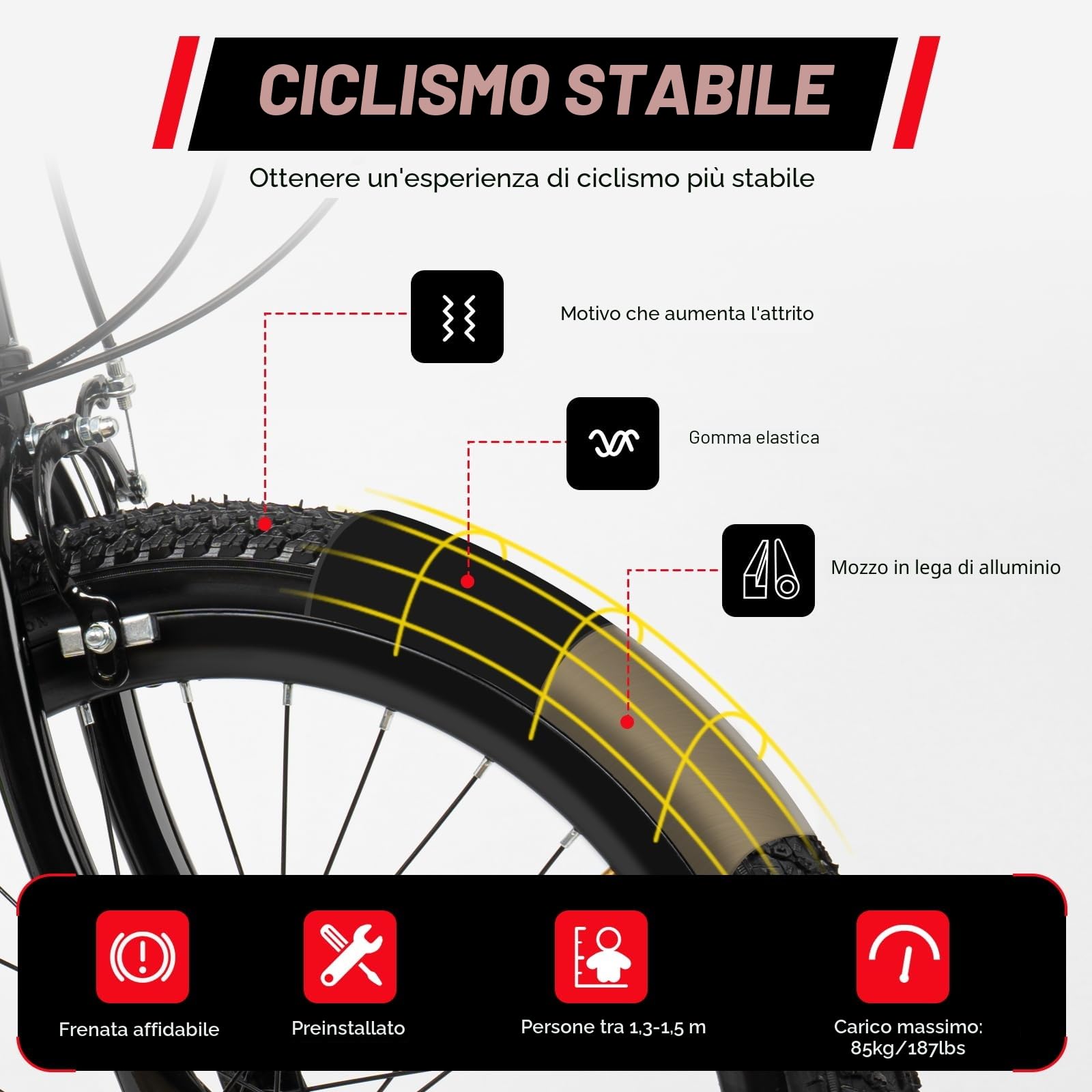 Mountain bike 20",Bicicletta per Bambini 8-13 Anni 7 Marce Acciaio Carbonio Con parafanghi Portabicchieri Campanello Per Ragazzi e Ragazze(Rosso)