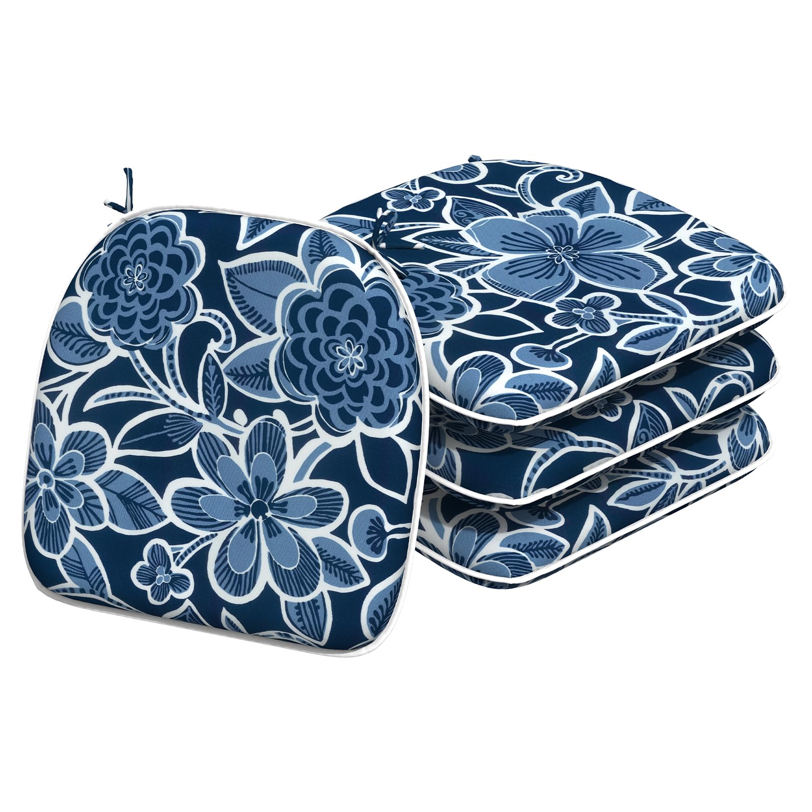 Photo 1 of TWLEAR Indoor/Outdoor Chair Cushions 16x17 Inch, Patio Chair Cushions with Ties, All Weather Seat Cushions for Patio Furniture Home Garden Chair Use, Set of 2 ,Flower Navy