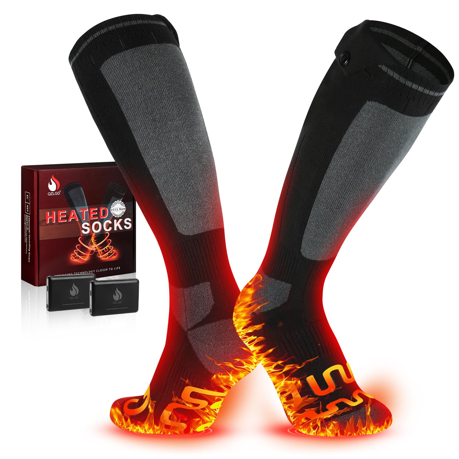 Beheizbare Socken, Beheizte Socken Damen Herren, die Lösung für Maximale Heizfläche im Jahr 2025 5V 6000 mAh Wiederaufladbare Heizsocken für Skifahren, Outdoor, Camping, Wandern