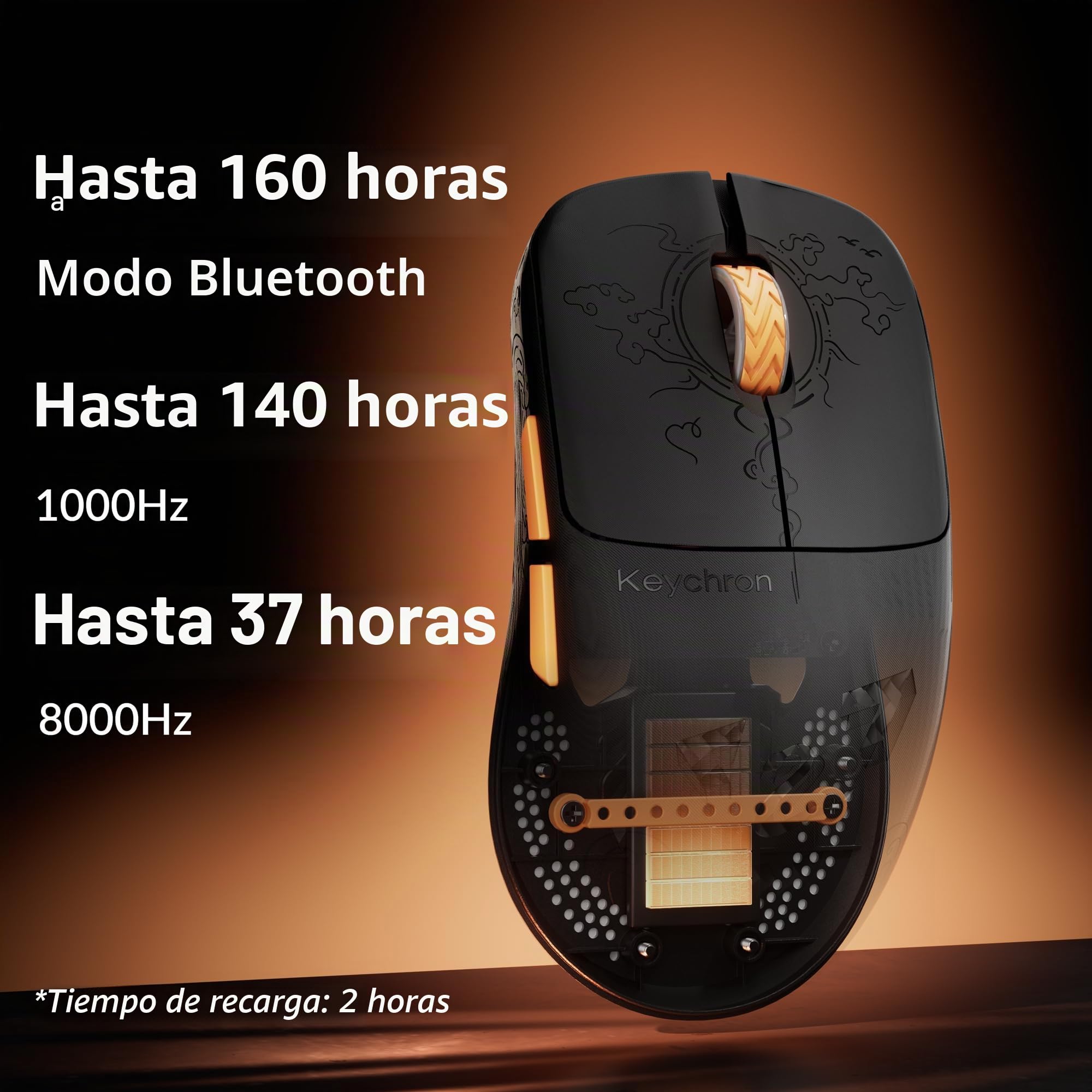 Keychron G3 8K Ratón Gaming de Fibra de Carbono, 44g Ultraligero, 2.4 GHz/BT 5.3/USB-C, PixArt 3950, 8000 Hz Polling Rate, 30 000 dpi, 5 Botones Programables, Ratón Inalámbrico para Esports y FPS