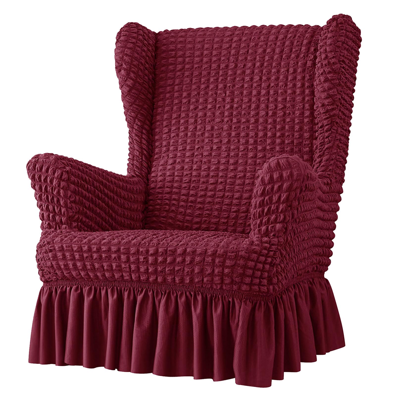 CRFFZ Stretches Wingbacks Chair Slipcover, Wing Chair Covers with Skirt Soft Wing Back Covers with Arm with Elastic Bottom Removable Slipcover