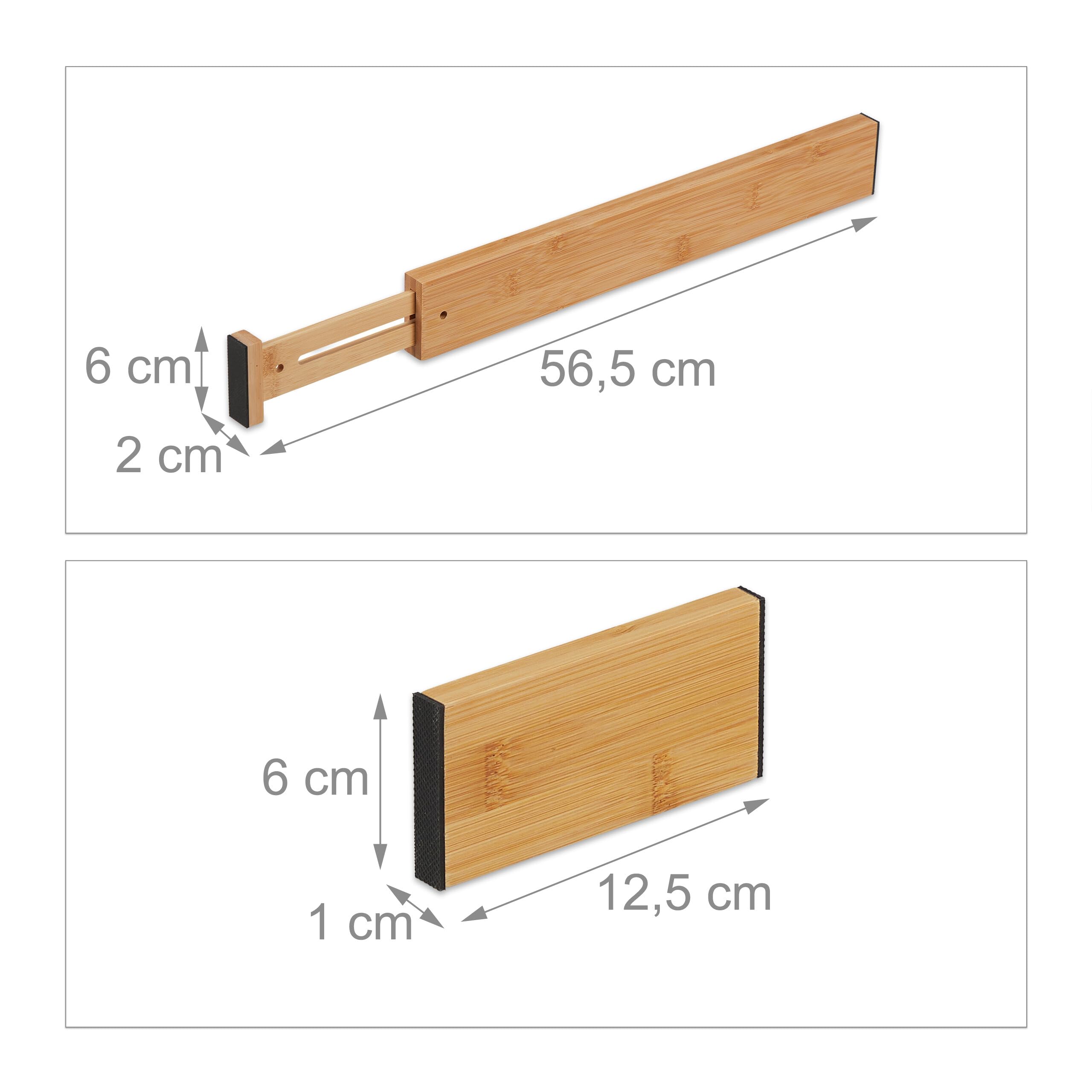 Relaxdays Separator do szuflad, 10-częściowy zestaw, regulowana długość od 43,5 do 56,5 cm, bambus, rozdzielacz do szuflad kuchennych, naturalny