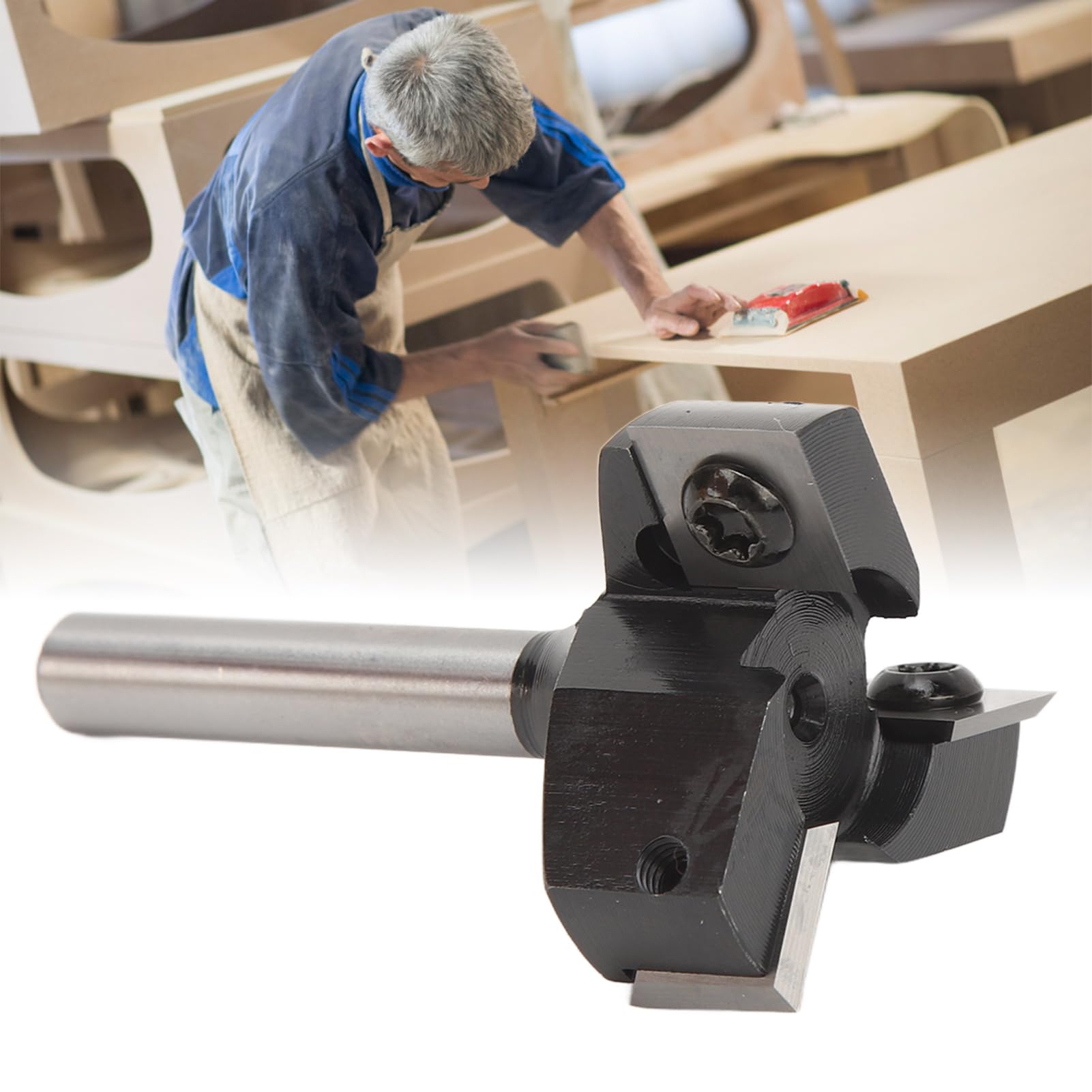 FLEXMAN Fresa per Superfici Spoilboard, Punta per Spoilboard con Inserto a 3 Scanalature, Gambo da 8 mm Punta per Fresa con Diametro di Taglio di 1 1/2 Pollici per Scanalature