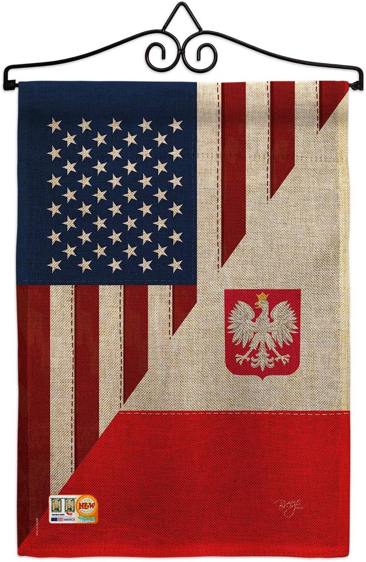 US Polish Friendship Garden Flag Set with Stand Regional USA American Alliance World Country Particular Area Small Decorative Gift Yard House Banner Made In 13 X 18.5