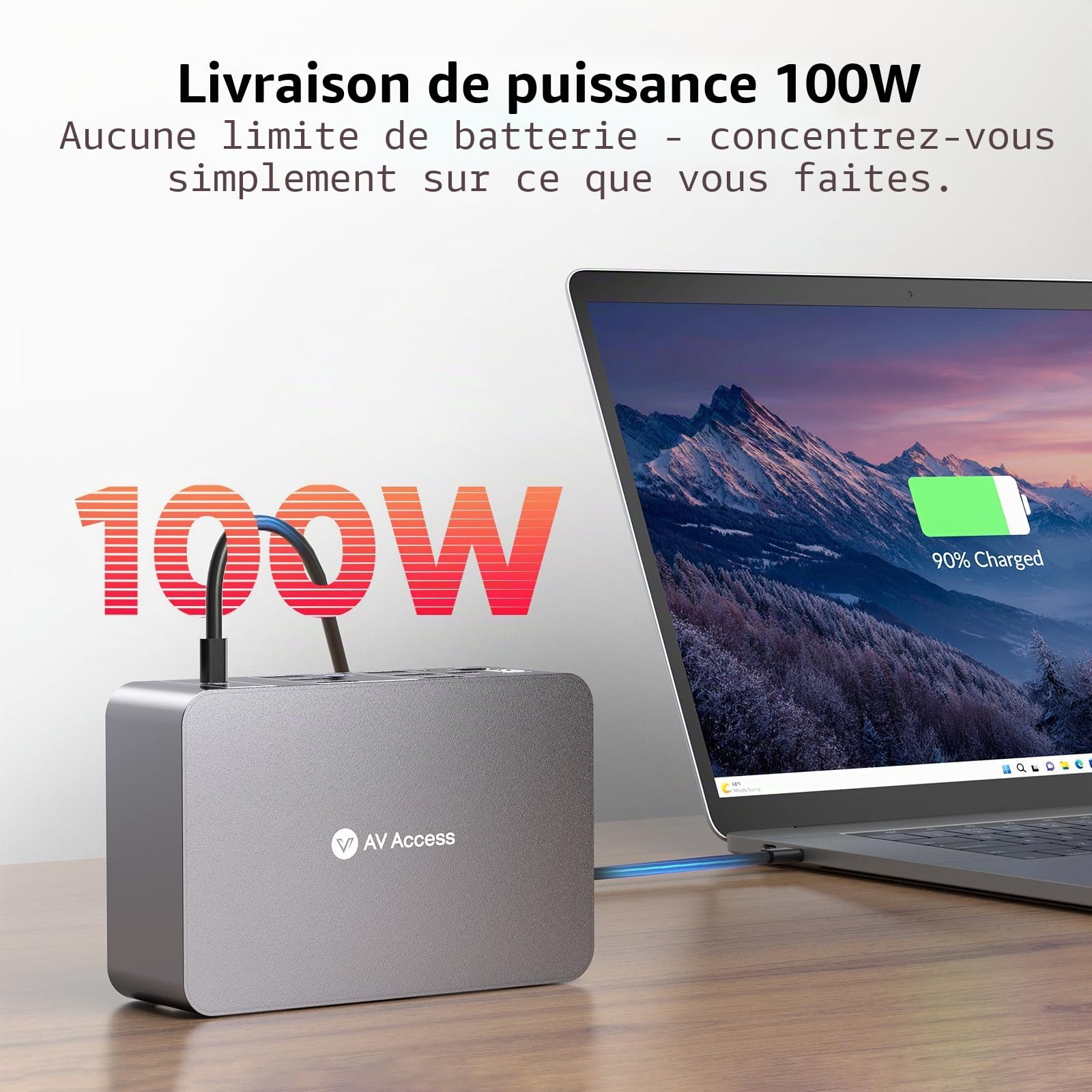 Commutateur KVM 8K AV Access 8K, 3 moniteurs, 2 ordinateurs, station d'accueil KVM pour ordinateur portable + ordinateur de bureau, 100 W PD, GbE, 2 concentrateurs USB 3.2 10 Gbit/s USB-C, lecteur SD