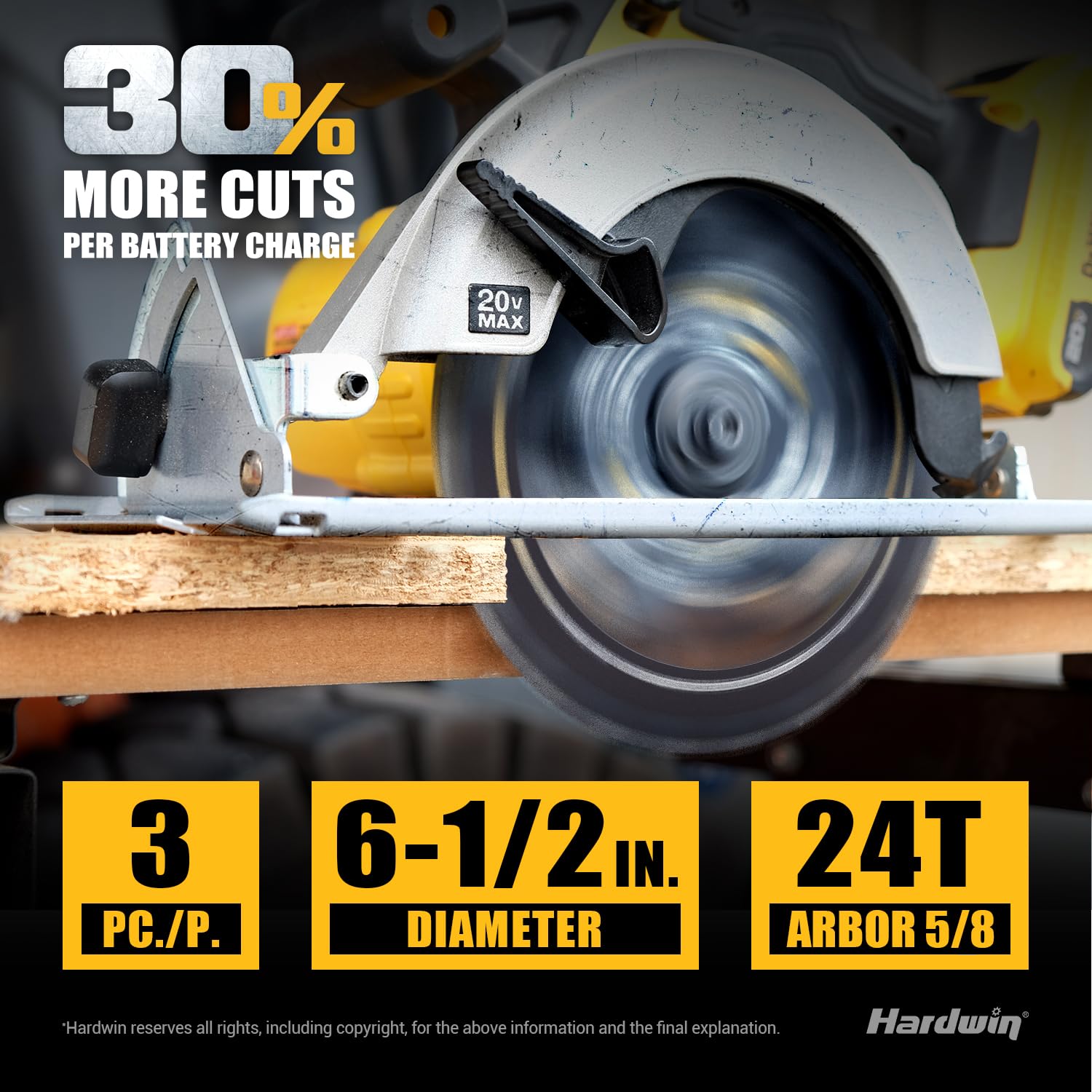 6-1/2 Inch Framing Circular Saw Blade-3Pack, 24T ATB Carbide Teeth, Lightweight for Cordless Saws. Super Thin Kerf for Cutting Wood, Plywood, MDF, OSB, Hardwood, Softwood & More.