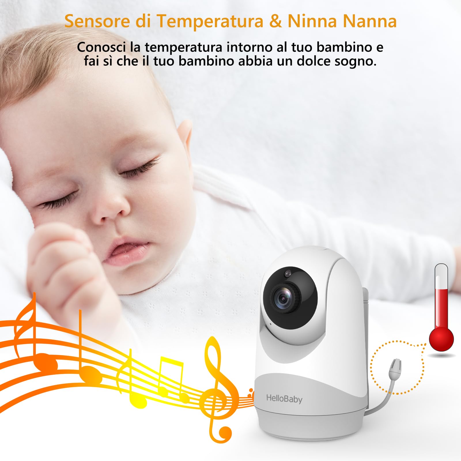 HelloBaby Baby Monitor Video e Audio telecamera bambini con monitor | Schermo IPS da 3,2", Senza WiFi, Visione Notturna, Pan-Tilt-Zoom, Allarme Ninna Nanna e Portata di 1000 Piedi
