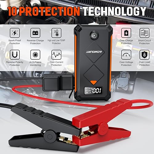 Miniatura 4 de Acmount P110 Arrancador de coche, batería de arranque de litio de pico de 5000 A para motor de gasolina de hasta 10.0 L o 8.0 L, batería portátil
