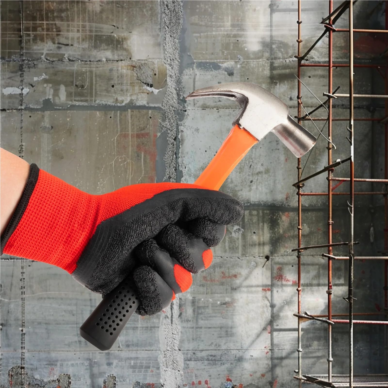 Guantes de trabajo de nitrilo resistentes al aceite | Pack de 12 guantes antideslizantes medianos for mecánica y trabajos de jardinería.(Red)