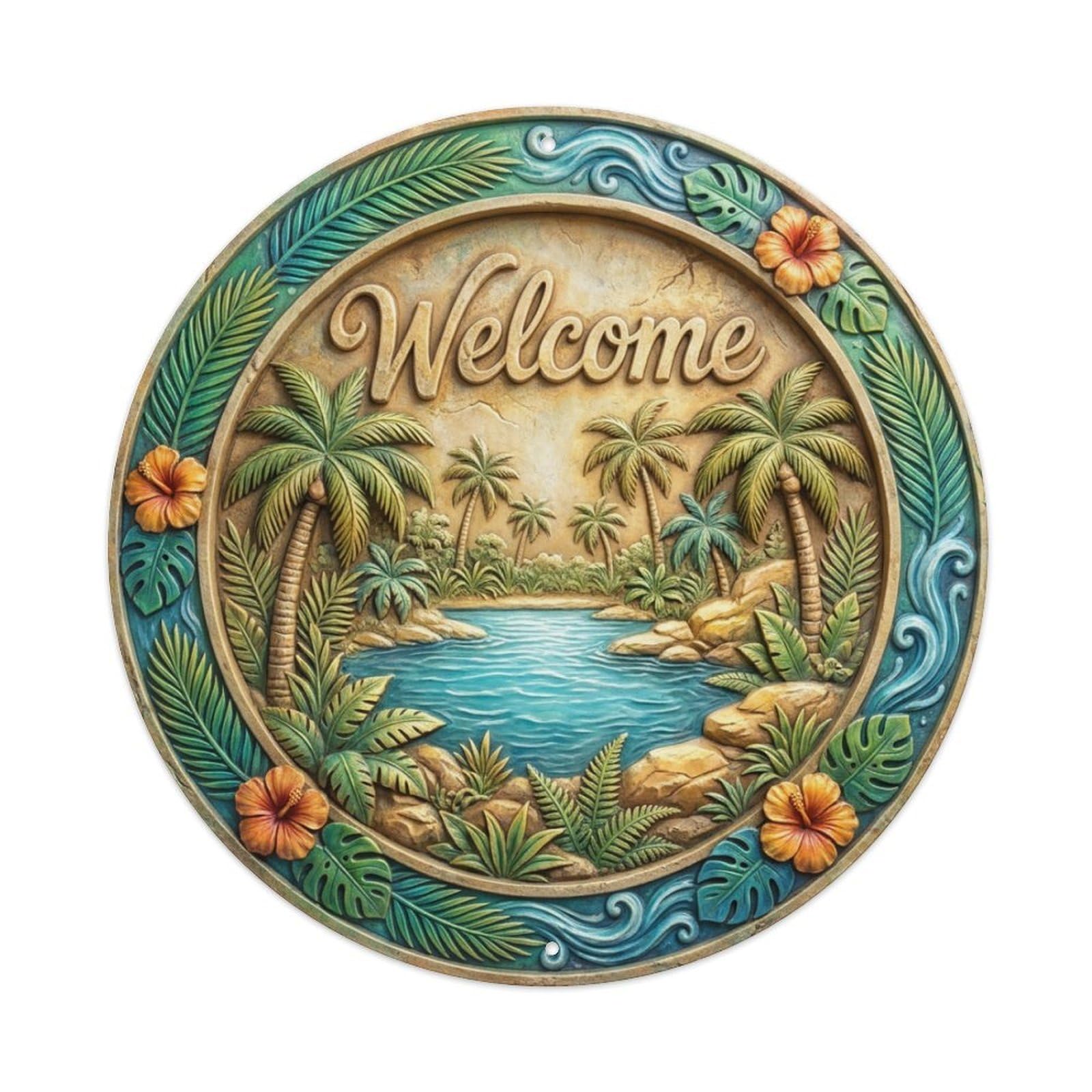 Tgrcjimh Style Metal Tin Sign Tropical Oasis Welcome Paradise Found