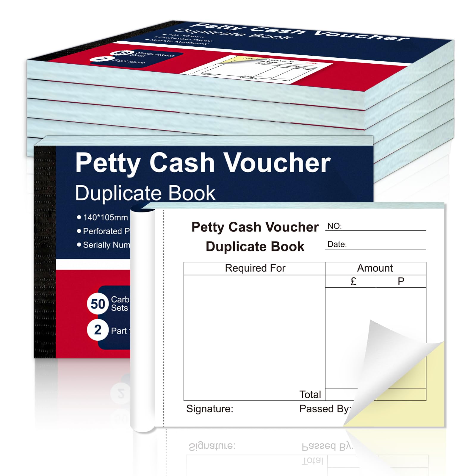 6 pcs A6 Petty Cash Book NCR 140mm x 105mm Petty Cash Voucher Duplicate Book 50 Sets Ever Pack with 2 Part Carbonless Duplicates Petty Cash Voucher Small Business Receipt Pad