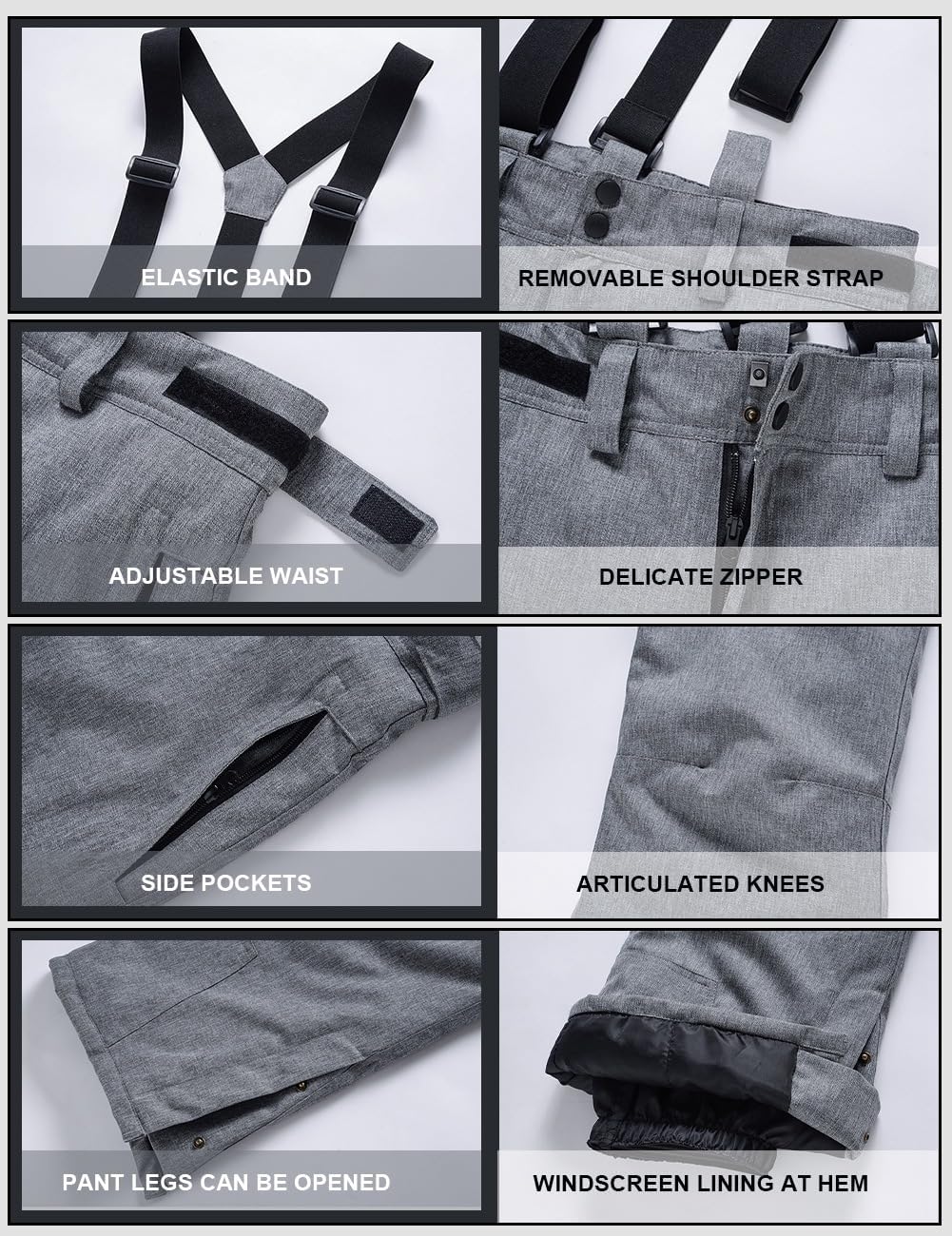 YEEFINE Women's Snow Ski Pants Insulated Winter Warm Outdoor Waterproof Snowboard Pants Bibs Detachable Suspender - Image 7