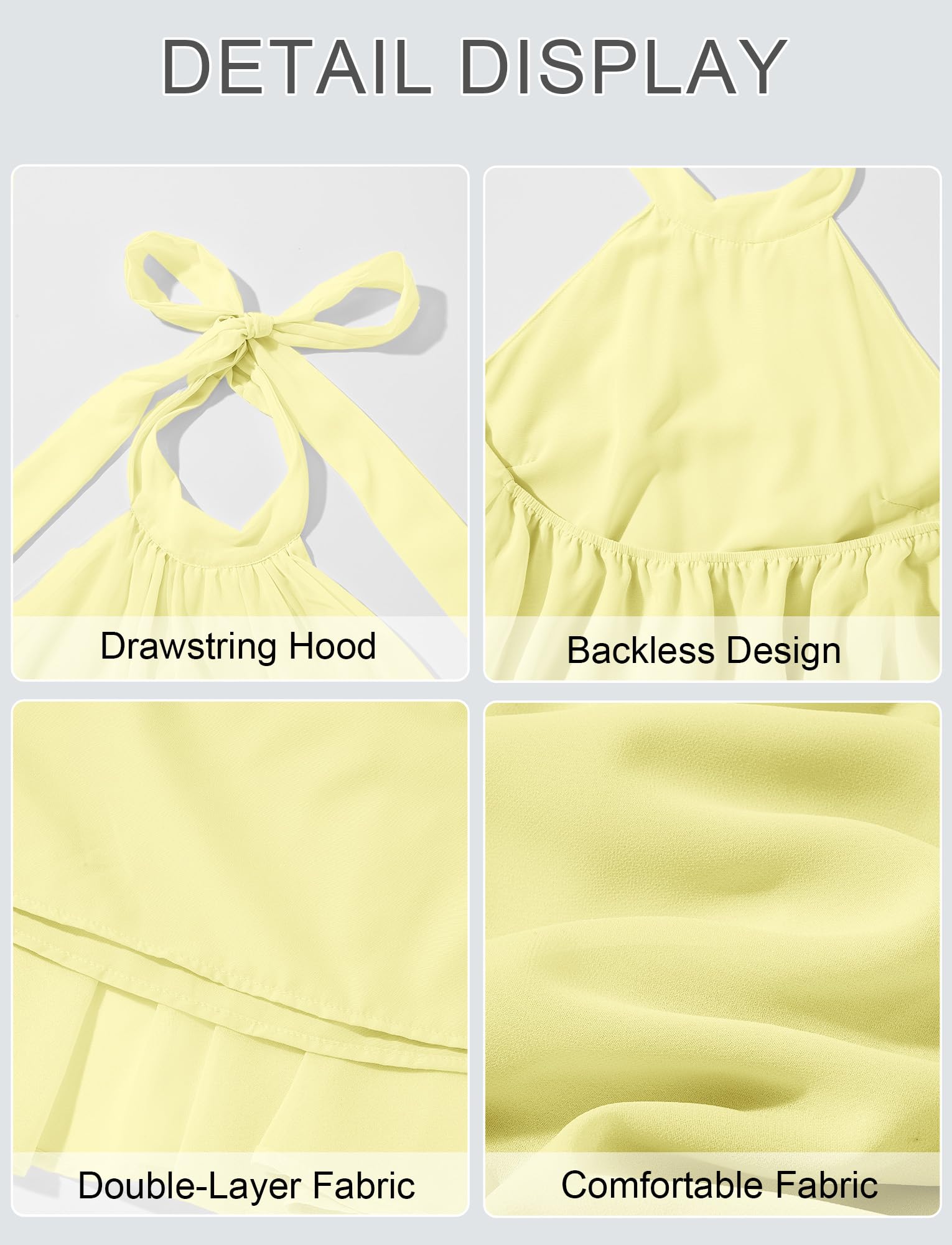 Maeau Mini robe dos nu en mousseline de soie pour femme - Sans manches - Dos nu - Robe bouffante pour vacances d'été - Robe d'été Y2k