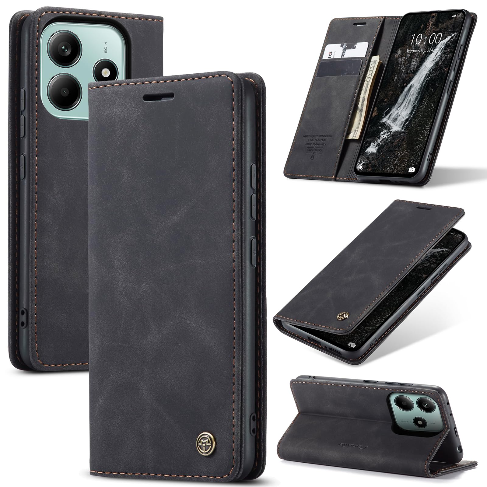 Samokor Hülle für Xiaomi Poco M7 Pro 5G Handyhülle,Premium Lederhülle Klappbar Tasche Magnet Kartenfach Standfunktion Flip Case Schutzhülle Klapphülle für Xiaomi Poco M7 Pro,Schwarz
