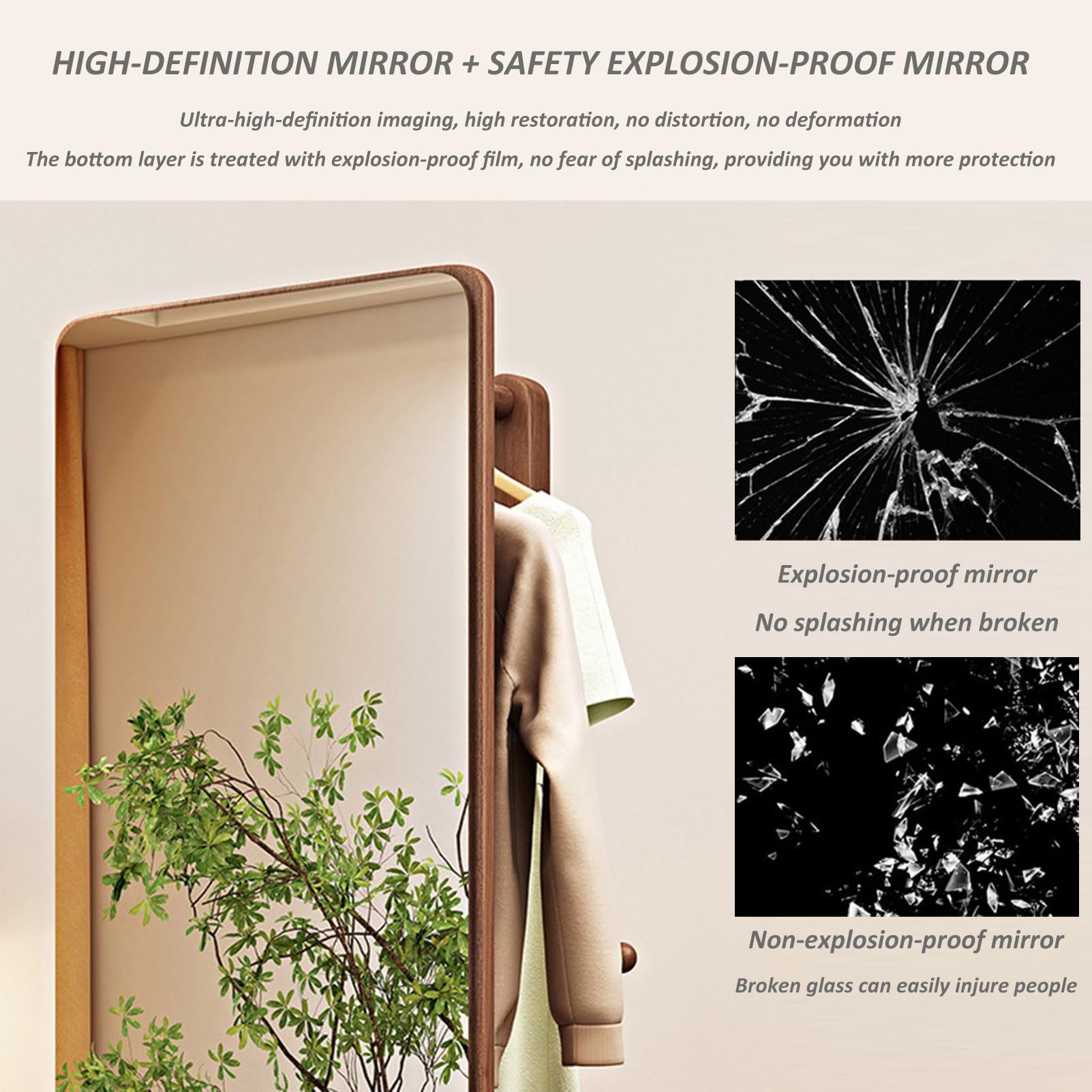 Specchio girevole a corpo intero con appendiabiti, specchio girevole a 360 gradi in legno con appendiabiti, specchio 2 in 1 per camera da letto, soggiorno, guardaroba