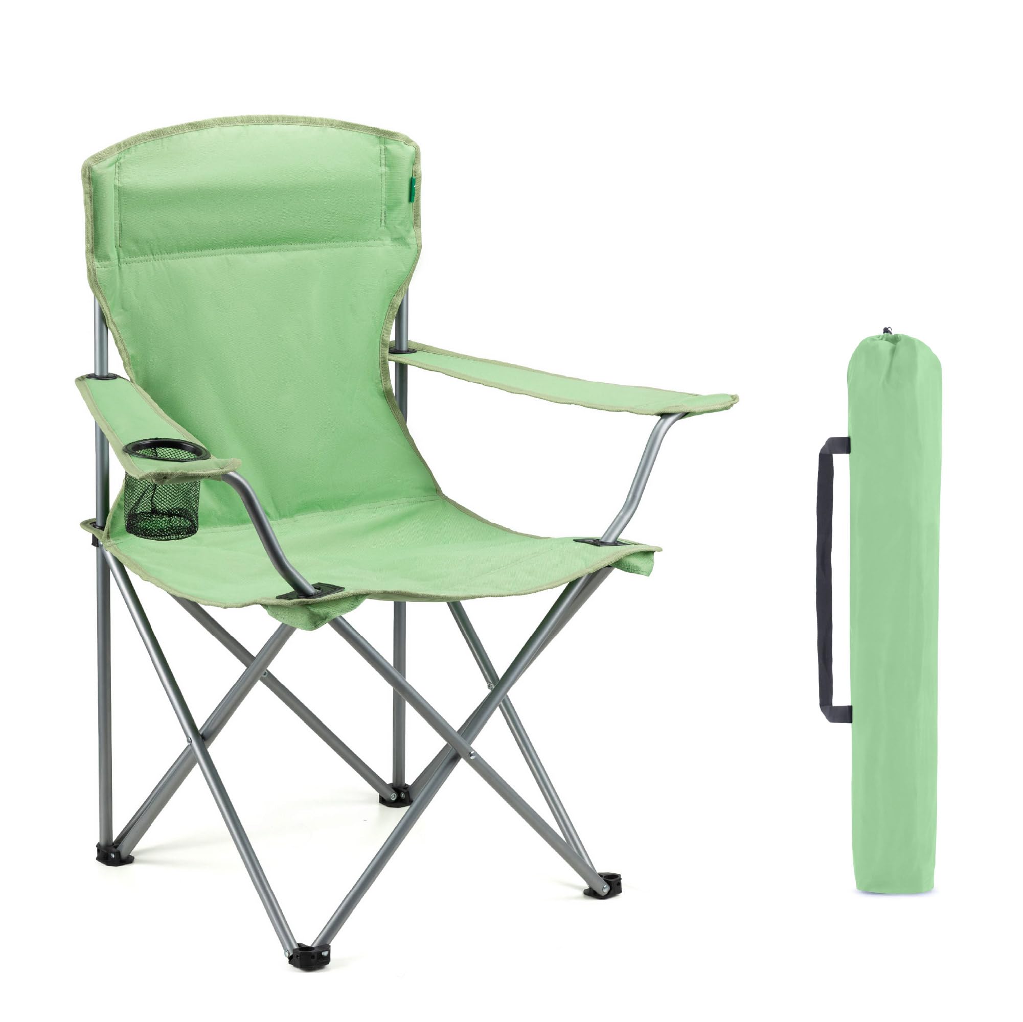 Yello Padded Folding Beach, Camping Chair with Cup Holder and Carry Bag with Handle - Green Recycled Fabric