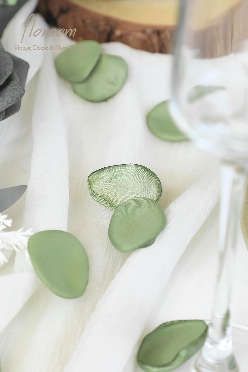 Floroom 300pcs Rose Petals Sage Green Faux Silk Flower Petals for Wedding Flower Girl Basket Aisle Scatter Dinner Table Centerpieces Party Confetti Bridal Shower Romantic Night Decoration - Image 3