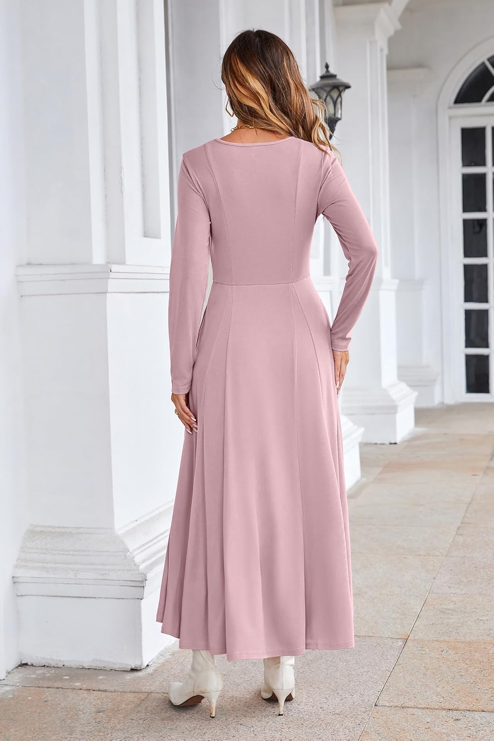 OUGES Women's Maxi Maternity Dress for Photoshoot Fall Long Sleeve Button Square Neck Baby Shower Pregnancy Dresses 2024 - Image 6