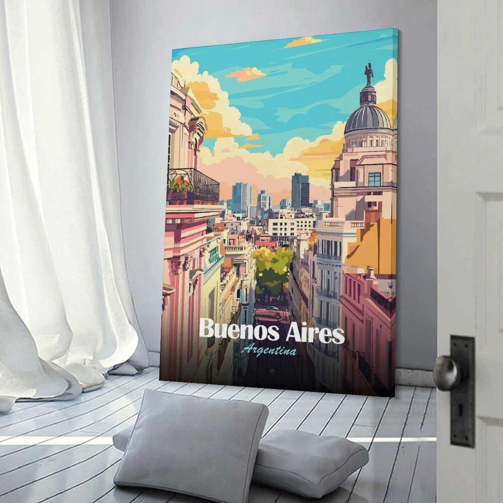Junmoney Wall Picture Print Buenos Aires, Argentina Cityscape Illustration, 24x36inch(60x90cm), for Entryway, Lounge Links Or Small Walls, Home Artwork for First Impressions