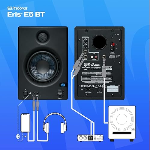 Miniatura 3 de PreSonus Eris E5 BT - Monitor de estudio de campo cercano de 5.25 pulgadas con Bluetooth, 100 W de potencia, salida de subwoofer, además de entradas