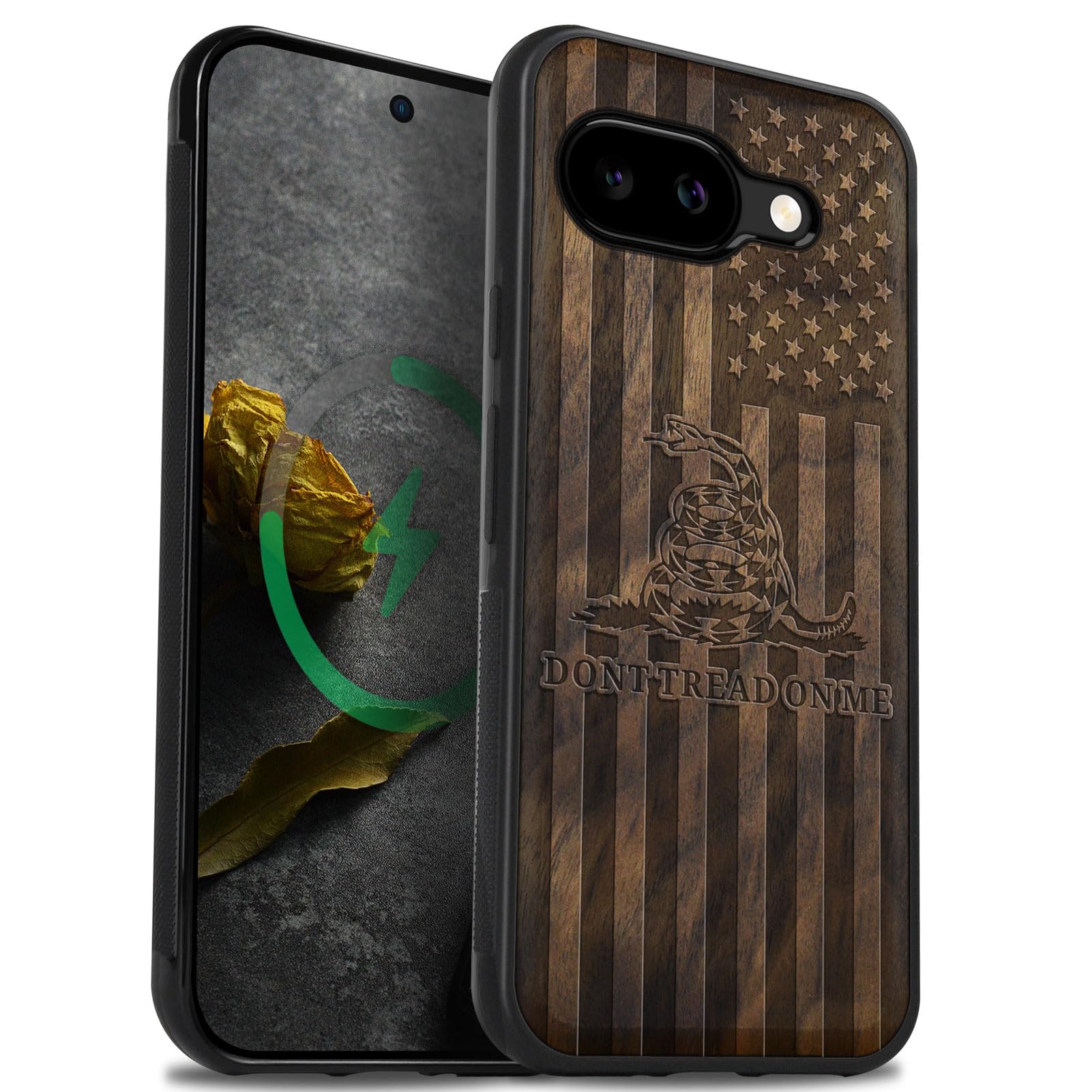 Carveit Magnetic Wooden Case for Google Pixel 9a Case, Wood Artisan Engraved & Soft TPU Shockproof Cover, Compatible with MagSafe Wireless Chargers (