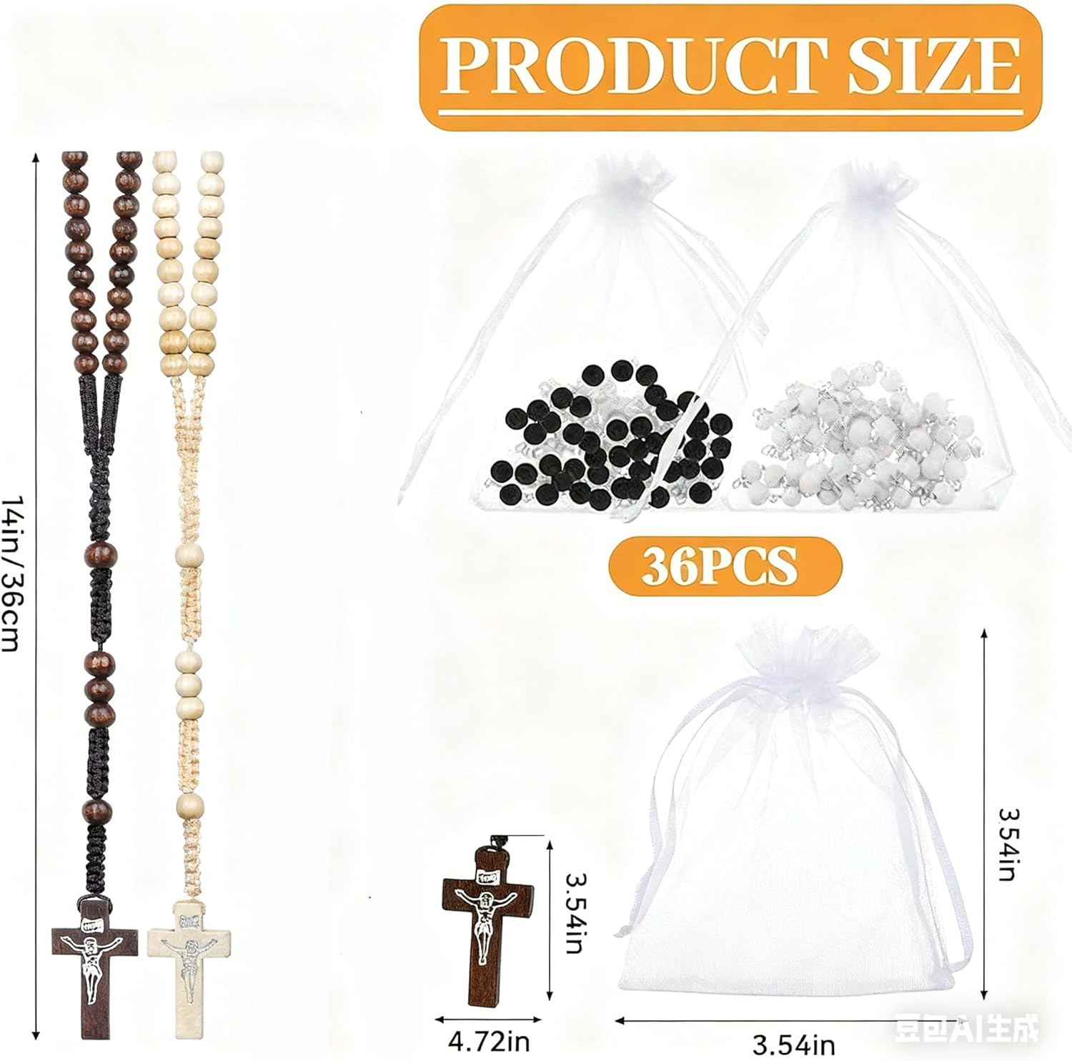 48 Pcs Wooden Rosary Beads Necklace Bulk, Handmade Wood Catholic Rosaries with Cross and Organza Bags, First Communion and Baptism Favors, Religious Gifts for Men and Women - Image 2
