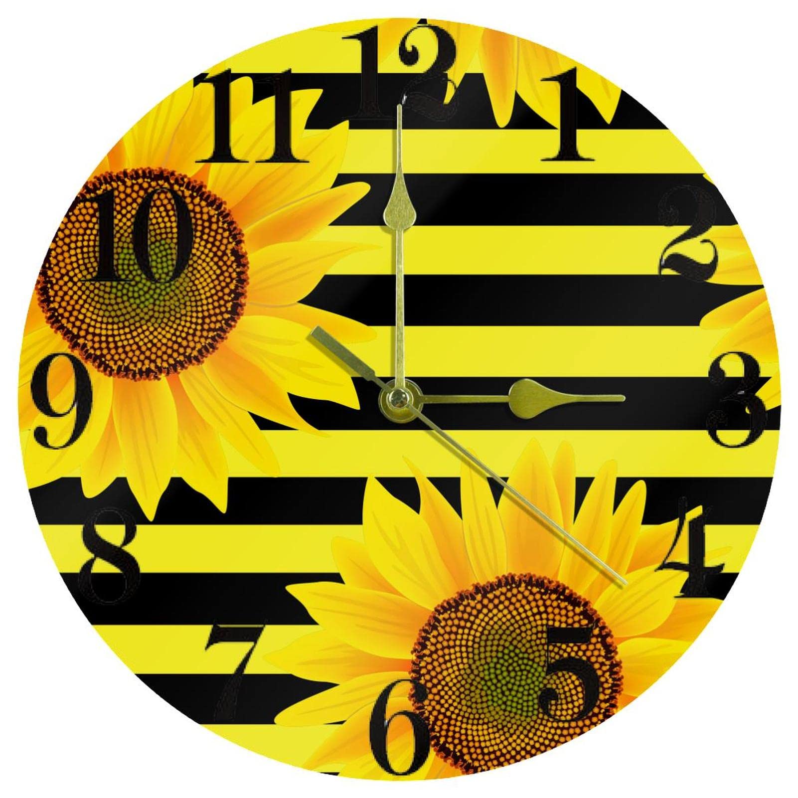 Horloge murale ronde tournesol silencieuse 25,4 cm sans tic-tac pour bureau
