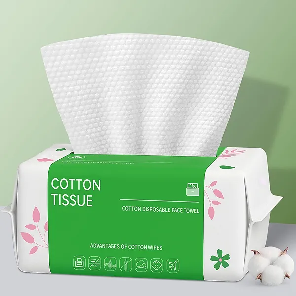 Disposable Face Towels 100 Count, Biodegradable Facial Towels for Sensitive Skin, Ultra Soft & Thick Face Cloth, Lint- free Dry Wipes for Makeup Remover, Skincare and Cleansing